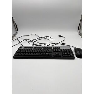 HP Wired Keyboard Mouse Combo Unisex OS Black Silver Excellent KU-1156 MOFYUO